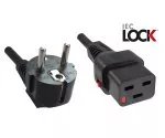 Power cord Europe CEE 7/7 90° to C19, 1,5mm², with lock, VDE, black, length 2,00m